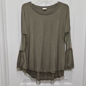 POL Olive Green Long Sleeve Tunic Top New